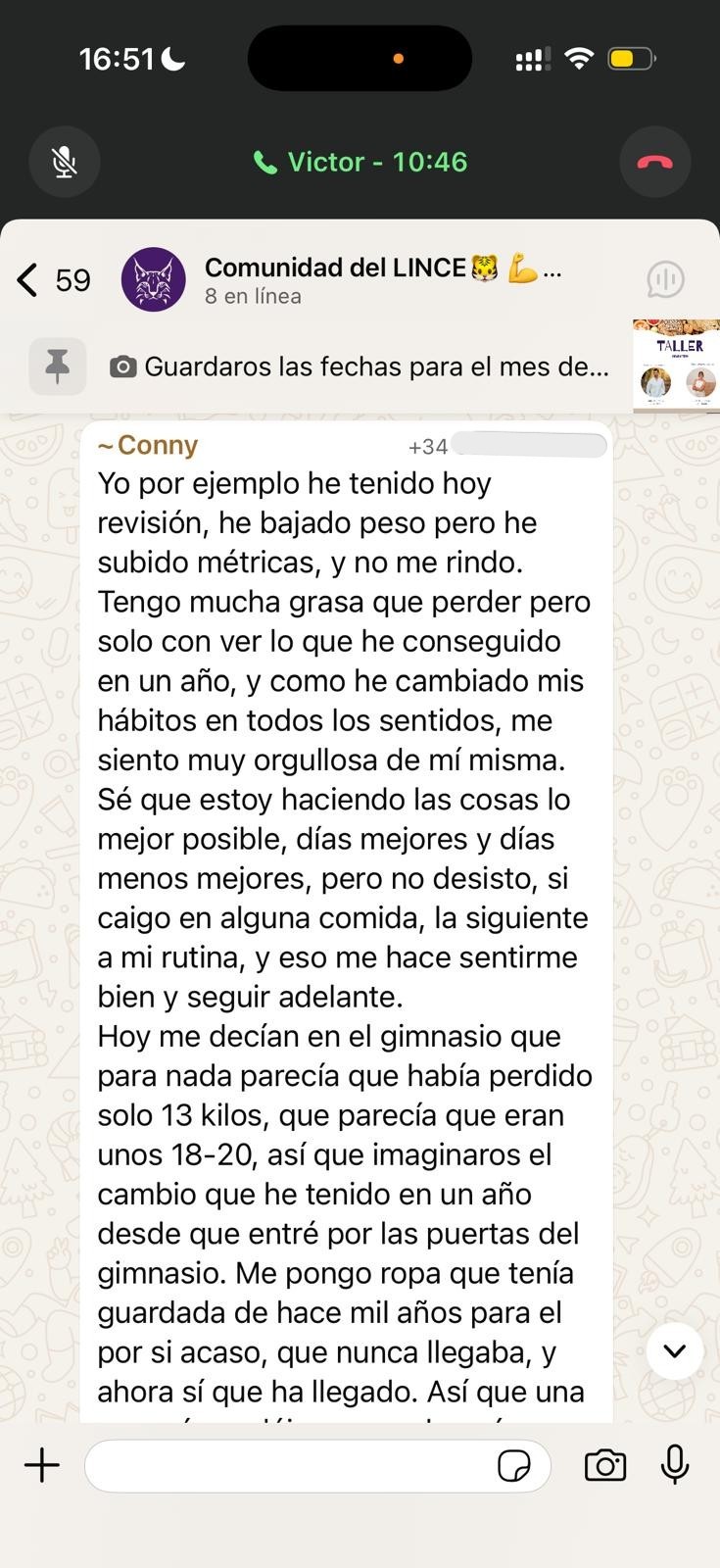 Testimonio WhatsApp de Conny